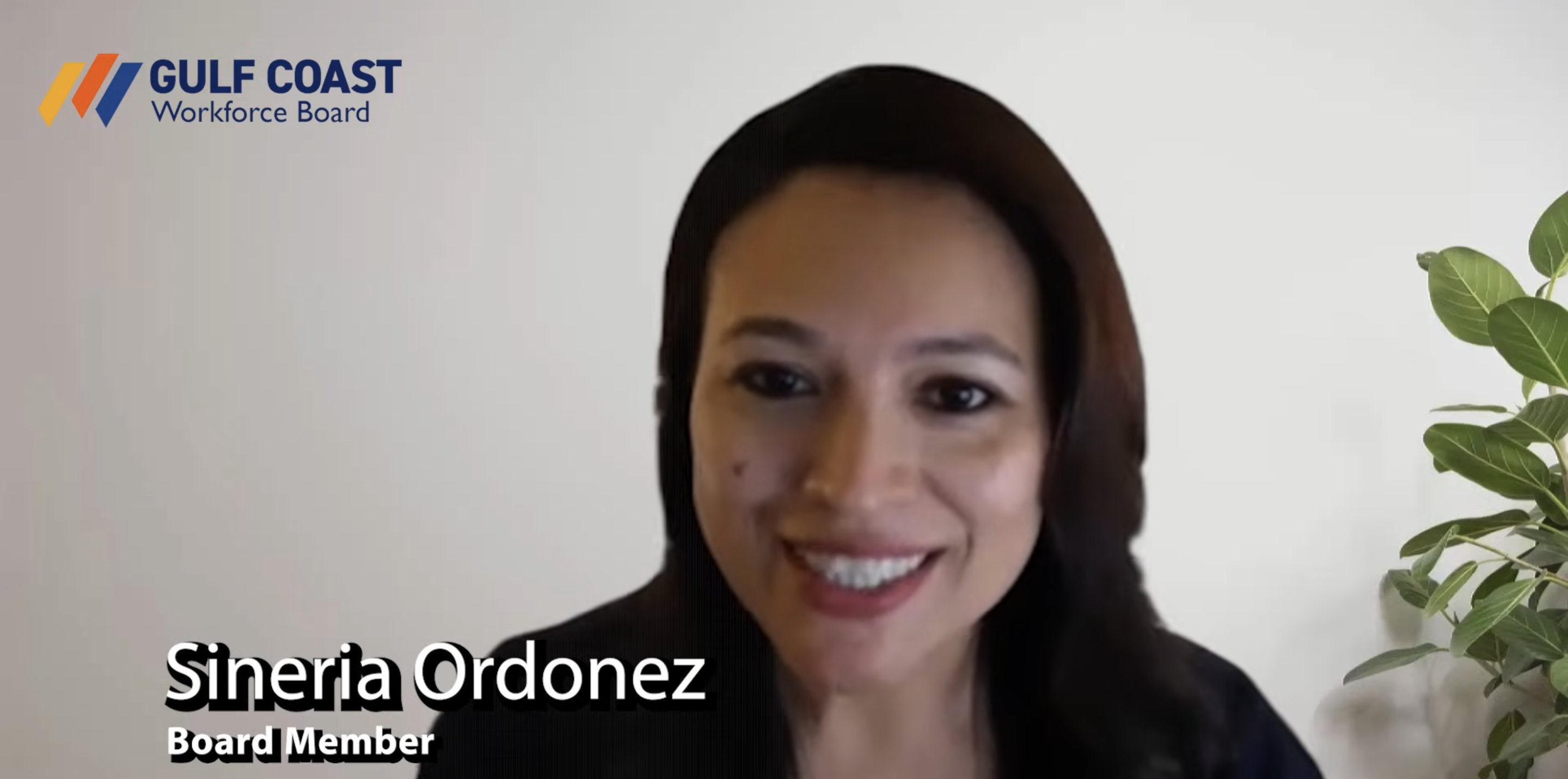 Sineria Ordonez, Gulf Coast Workforce Board member, speaking during a virtual presentation.